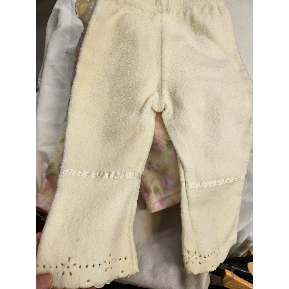 Vintage Style Girls Fleece Floral Sweater and Pants Set 12M Cream Pink